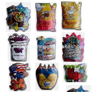 Sacs d'emballage Sacs d'emballage en gros Sacs d'emballage personnalisés Forme imprimée réutilisable Mylar en plastique thermoscellable Baggies refermables 3.5G 14G 28G Candy Die Cu Dhgkj