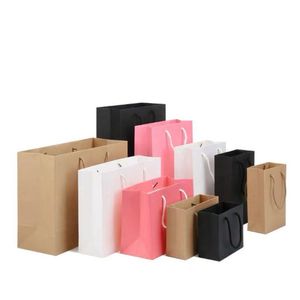 Sacs d'emballage Cadeau en papier portable en gros avec poignée noire brun rose blanc kraft shop shop