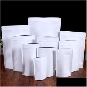 Sacs d'emballage en gros debout sac en papier kraft blanc pochette d'emballage en papier d'aluminium alimentaire thé snack anti-odeur refermable goutte livraison ot8D6