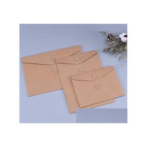 Boîtes d'emballage Papier kraft brun A5 / A4 Porte-documents Sac de rangement de fichiers Enveloppe de poche vierge avec serrure à cordes Pochette de fournitures de bureau Dr Dhnmw