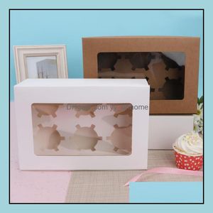 Boîtes d'emballage Office School Business Industrial Windowed Cupcake White Brown Kraft Paper Box Gift Packa Dhzdi