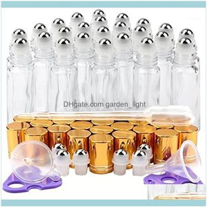 Packing Office School Business Industrialpacking Bottles 24 Pack 10 Ml Clear Glass Roller With Golden Lids Balls1 Drop Delivery 205v