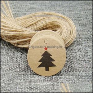 Emballage Paper Office School Business Industrial 3x3cm Round Shape Kraft Christmas Tree Gift Tag 500pcs Add500 String pour les faveurs / b￩b￩ jouet dis