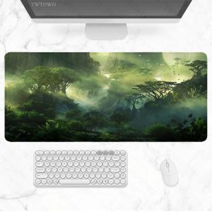 Pads Fantasy Forest Green Landscape Tree Mouse Pad Gamer xl Grand Mousepad HD personnalisé xxl Playmat Desk Mats Natural Rubber PC MICE PAD