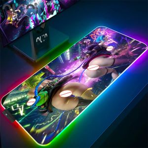 Tapis de souris League of Legends Jinx, grand tapis de souris Sexy pour fille, accessoires de Gamer, ordinateur portable, PC, lumineux, Led, clavier de bureau