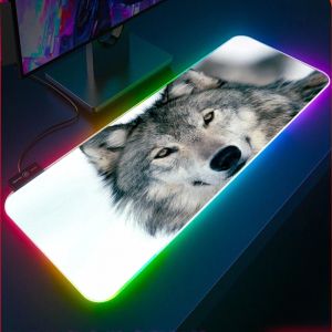 Alfombrillas Mairuige Animal Wolf Game RGB, alfombrilla para ratón de ordenador con retroiluminación LED, alfombrilla de escritorio grande, Base de goma antideslizante, alfombrilla de ratón para juegos de PC para ordenador portátil