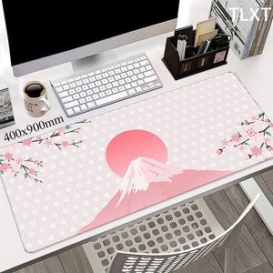 Pads Mount Fuji Mouse Pad 900x400 Deskpad Office Cute Desk Mat Mousepad XXL Computadora Pink Sakura Home Table Mats Alfombra Grande Antideslizante