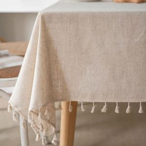 Nappe à pampilles en lin et polyester uni de style nordique, simple imitation de nœud en bambou, lavable, carrée, pour table à manger