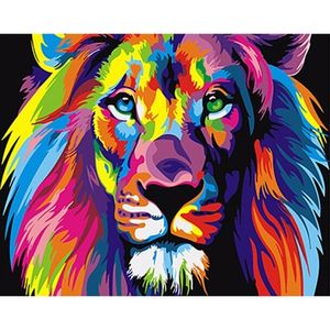 Peinture par numéros DIY DROP 40X50 50X65CM COLORED LION HEAD Animal Canvas Wedding Decoration Art Picture Gift LJ200908