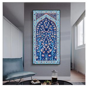Peinture imprimée traditionnelle Ottoman Floral, tableau d'art mural, affiche en toile, décor mural de maison, carrelage turc, arbre de vie, aquarelle Woo