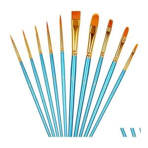 Fournitures de peinture Pinceau professionnel à pointe fine ronde pointu en nylon cheveux artiste peintures acryliques pour aquarelle livraison de goutte d'huile Otxbh