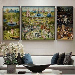 Peintures 3 panneaux Le jardin de la Terre par Hieronymus Bosch Reproductions Modulaire Image Toile Art mural pour salon Decor240J