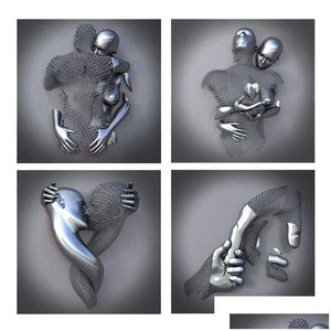 Peintures 4 Pcs Amour Coeur 3D Effet Mur Art Abstrait En Métal Figure Statue Toile Peinture 19,7 Pouce Moderne Décor À La Maison Drop Delivery Dhbuz