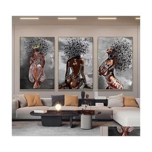 Peintures abstraites fille africaine toile affiches et impressions symbole de musique femme noire art peinture photos murales pour la décoration intérieure goutte de Dhgap