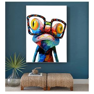 Pinturas de animales abstractos, carteles e impresiones en lienzo, cuadro de arte de pared para decoración para sala de estar, arte de grafiti de rana bonita, lienzo Woo