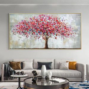 Pinturas Arthyx pintado a mano árbol rojo paisaje pintura al óleo sobre lienzo moderno abstracto arte de la pared imagen para sala de estar dormitorio decoración del hogar