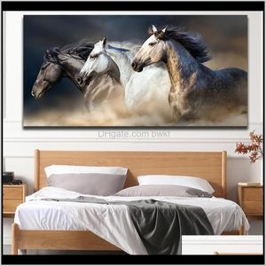 Pinturas Artes de artesanías Regalos Gardenthree Black and White Running Horse Canvas Pintura de carteles modernos de arte de pared sin maracos