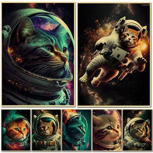 Peintures Astronaut Cat Funny Poster Vintage Tableau mural Impressions et affiches Accueil Salon Chambre Décor Art Bar Café Peinture sans cadre