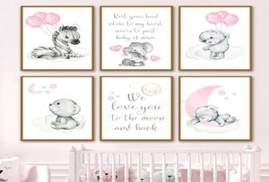 Peintures Bébé Fille Chambre Décoration Photos Éléphant Zèbre Ours En Peluche Rose Pépinière Mignon Mur Art Toile Peinture Nordique Affiches A4110837