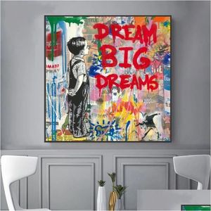 Pinturas Banksy Pop Street Art Dream Carteles e impresiones Animales abstractos Graffiti Lienzo en la pared Imagen Decoración para el hogar Drop Delive Dhd62