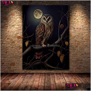 Pinturas Murciélago Gato Negro Bruja Antiguo Búho Cuervo Arte de la pared Lienzo Pintura Bruja oscura Halloween Gótico Vintage Póster Impresión Home Deco Dhwn0
