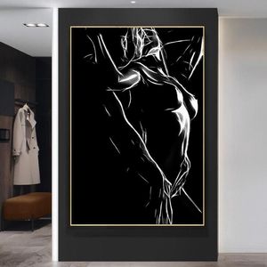 Peintures Noir et Blanc Nu Couple Toile Peinture Sexy Corps Femmes Homme Mur Art Affiche Imprimer Image Pour Chambre Décor À La Maison Cuadro358o