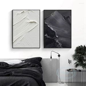 Pinturas en blanco y negro textura minimalista avanzada hecha a mano pintura al óleo abstracta arte de pared lienzo decoración póster sala de estar dormitorio