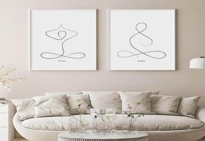 Pinturas Negro Blanco Yoga Nórdico Minimalista Pintura Pósteres Impresiones Línea Dibujo Mujer Lienzo Arte de la pared Imágenes para el hogar Decora3825549