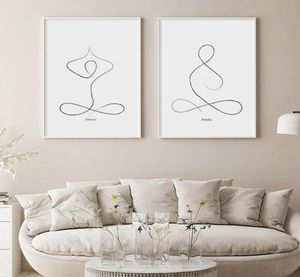 Peintures Noir Blanc Yoga Nordic Minimaliste Peinture Affiches Prints Ligne Dessin Femme Toile Mur Art Photos Pour La Maison Decora3124867