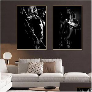 Pinturas Pinturas de lienzo en blanco y negro Pareja desnuda Y Cuerpo Mujer Arte de pared Hombre Póster Imagen de impresión para habitación Deli de hogar Dhqwi