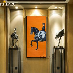 Gemälde, klassischer moderner orangefarbener Pferderennen-Leinwanddruck, Gemälde, Poster, Kunstbilder für den Eingangsbereich, große Heimdekoration 230209