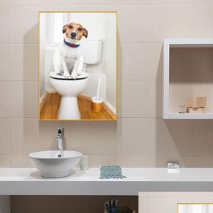 Peintures drôle mignon chien animaux photos toile impressions peinture murale pour chambre toilettes toilettes peintures décoratives pas de livraison de baisse ho dhhpq