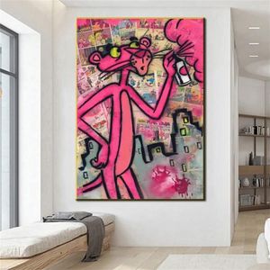 Peintures Graffiti Pink Panther Toile Peinture Affiches colorées et impressions Street Wall Art Photos pour salon Chambre Home300j