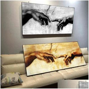 Pinturas Hand Of God Creation Adam Black White Canvas Painting Print On Canavs Wall Art Pictures para la decoración de la sala de estar Sin marco Dro Dhzj5