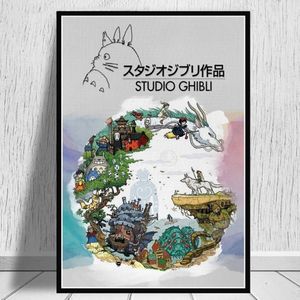 Pinturas Anime japonés Miyazaki Hayao Póster de dibujos animados e impresiones Spirited Away Lienzo Pintura Decoración Arte de la pared Imagen para vivir 329A