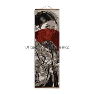 Pinturas japonesas Ukiyoe para lienzo Hd, póster, cuadros de pared, decoración para sala de estar, pintura artística con pergamino colgante de madera maciza, gota Otmb6