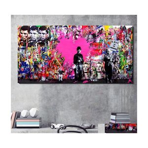 Peintures Grande toile Décoration murale Pop Art Peinture abstraite Street Graffiti Image Imprimer sur pour la maison Salon Decoratio Homefavor Dhgtk