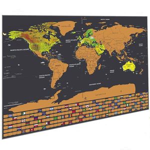 Pinturas Mapa de rasguño de lujo grande para viajes - Mundo personalizado con revestimiento de capa de lámina Póster de arte de pared Bandera nacional Drop Delive Dhusc