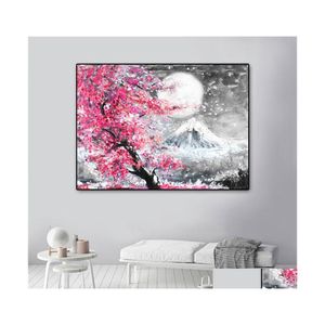 Peintures Mont Fuji Cherry Blossom Paysage Japon Toile Peinture Mur Art Affiche Huile Impressions HD Photos Pour Salon Maison Déco Dhpd5