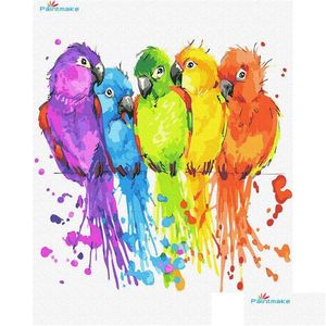 Peintures Paintmake Animal DIY Peinture par numéros Colorf Parrot Huile Toile Peinture Accueil Chambre Décoration Art Photo Drop Livraison Dhmng
