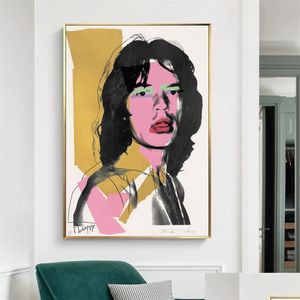 Pinturas Retro Andy Warhol póster lienzo pintura Mick Jagger retrato carteles e impresiones cuadros de pared para sala de estar decoración del hogar Ot873