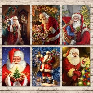 Pinturas Santa Claus dando regalos Navidad Noche nevada Lienzo Pintura Arte de la pared Imágenes Pósters e impresiones para la decoración de la habitación de los niños 220830