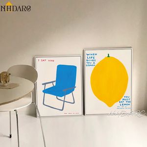 Peintures Simple nordique affiche Orange citron bleu chaise toile impression peinture mur photo Art chambre salon intérieur décoration de la maison 230828