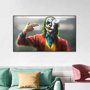 Pinturas The Joker Fumando Póster e impresión Graffiti Art Película creativa Pintura al óleo sobre lienzo Imagen de la pared para la decoración de la sala de estar D DHXNB