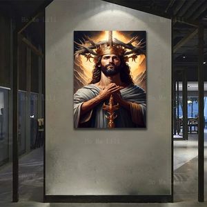 Pinturas La oración del Señor Jesús a la Virgen María para mostrar la luz en la oscuridad Arte de la pared para la decoración de la sala de estar Pintura al óleo 231010