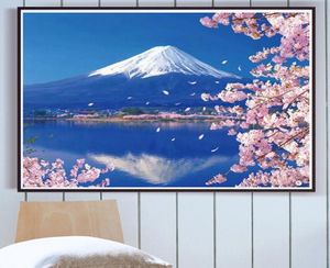 Paintmake Landscape Pintura de bricolaje por números Sin marco Monte Fuji Pintura al óleo en lienzo Bloses de cerezo para el arte del hogar Picture6946116