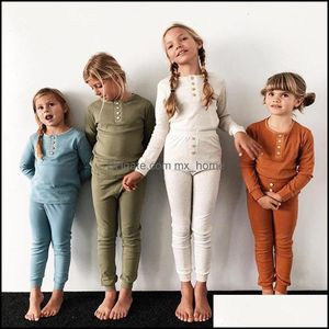 Pyjamas Bébé Enfants Vêtements Bébé Maternité Filles Vêtements Garçon Solide Dors À Manches Longues Tops Tenues Dhrht