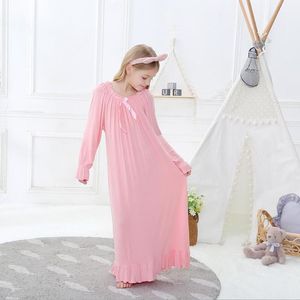 Pijamas Niños rosa manga larga algodón dormir vestido niños pijamas princesa arco hermoso camisón bebé niñas ropa de casa ws1402 220922