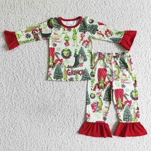 Pyjamas de Noël bébé fille vêtements de nuit vêtements à manches longues pantalons à volants rouges ensemble enfant en gros automne tenue d'hiver vêtements pour tout-petits 220922
