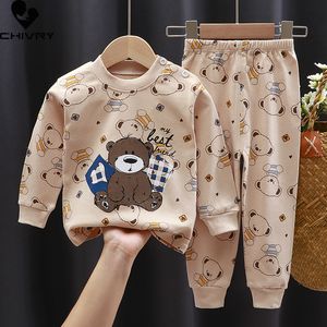 Pijamas Niños Niños Niñas Conjuntos de pijamas Impresión de dibujos animados Manga larga Camiseta linda Tops con pantalones Niño Bebé Otoño Ropa para dormir 220915